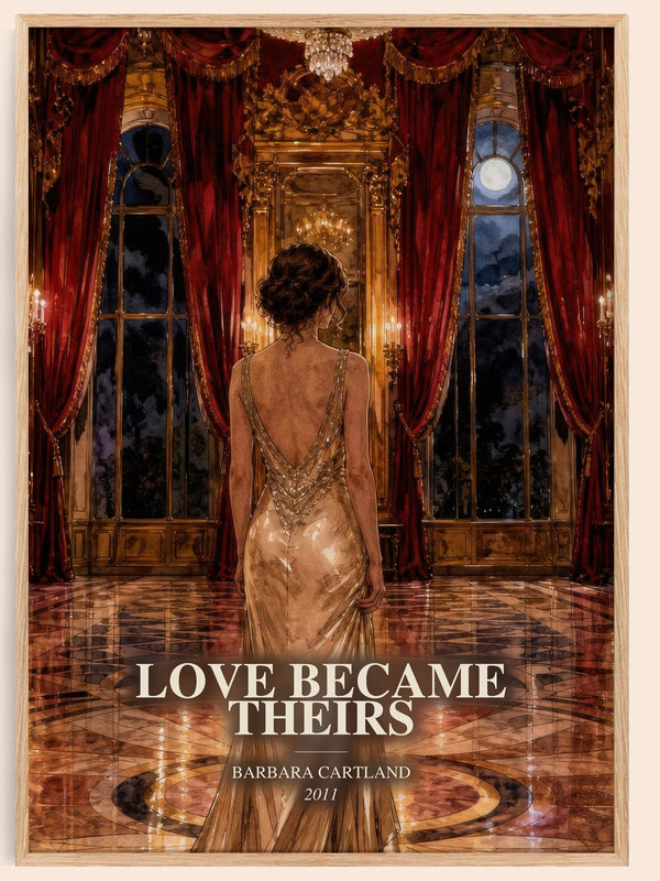 Love Became Theirs watercolour book poster by Barbara Cartland – framed literary art print