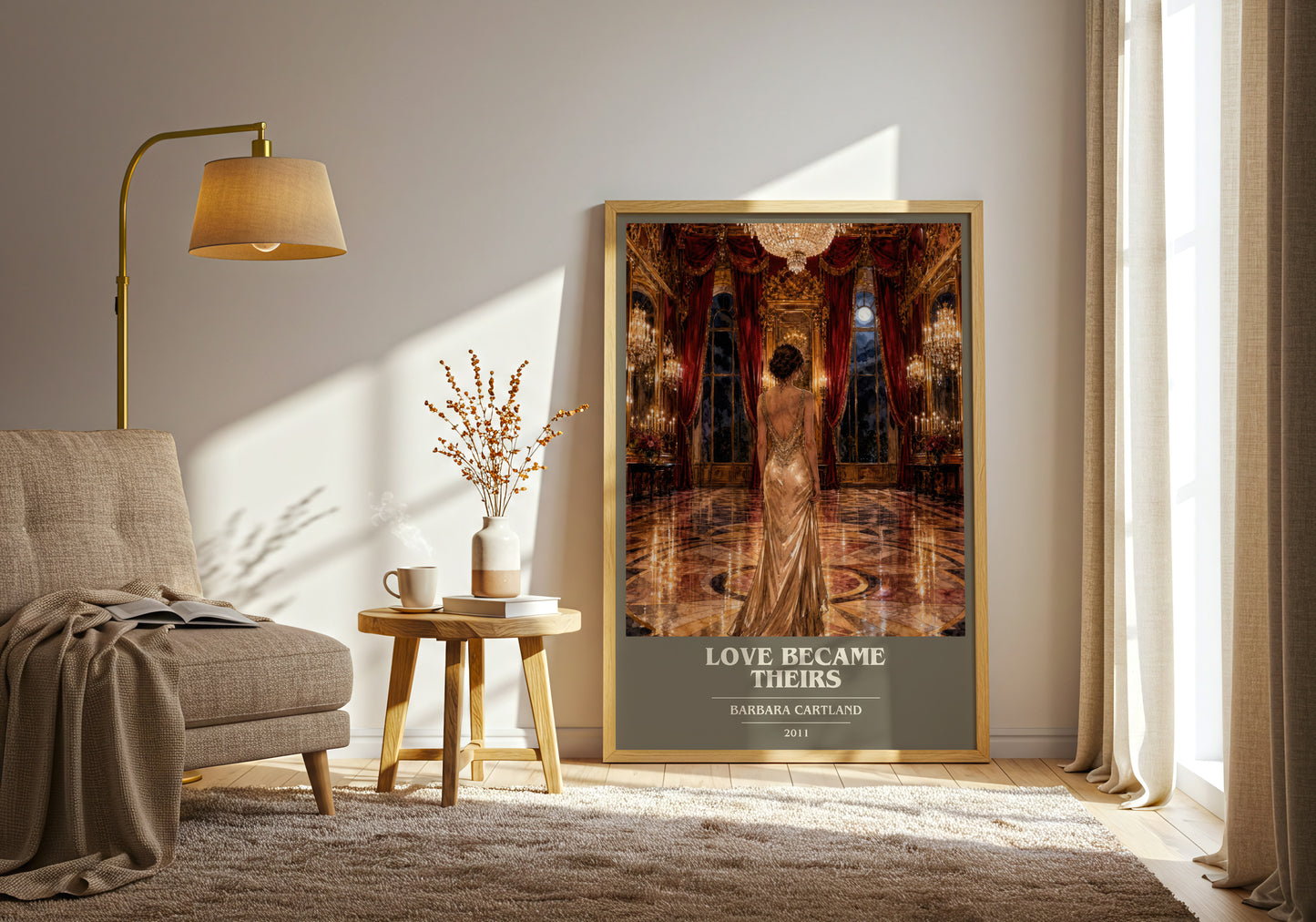 Love Became Theirs book cover print on bookshelf – Barbara Cartland fan gift