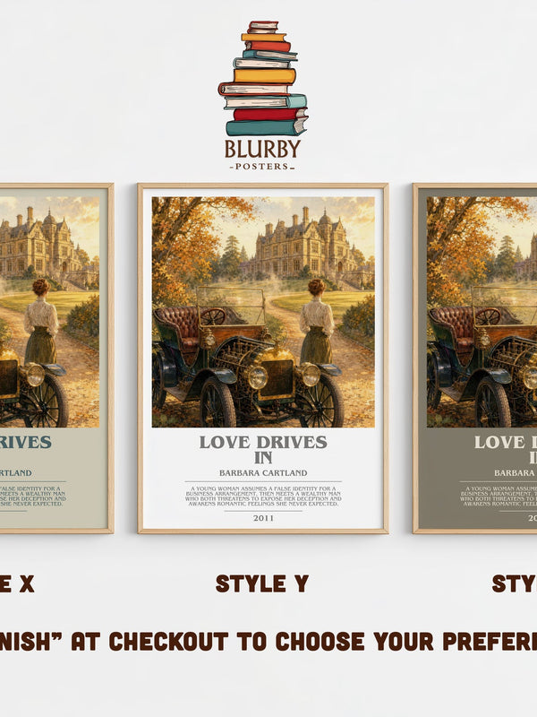 Love Drives In bookish print in frame leaning in hallway – romance wall art