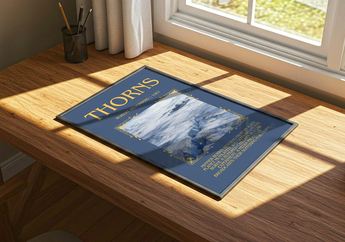Thorns Minimalist Book Poster by Robert Silverberg – print on a sunlit desk