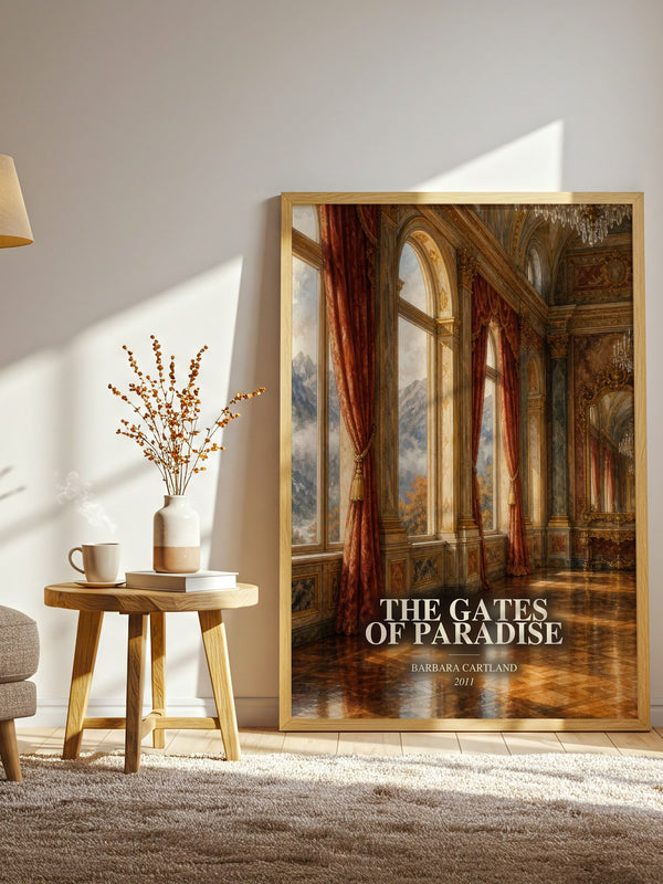 The Gates Of Paradise watercolour print in frame leaning in hallway – romance wall art