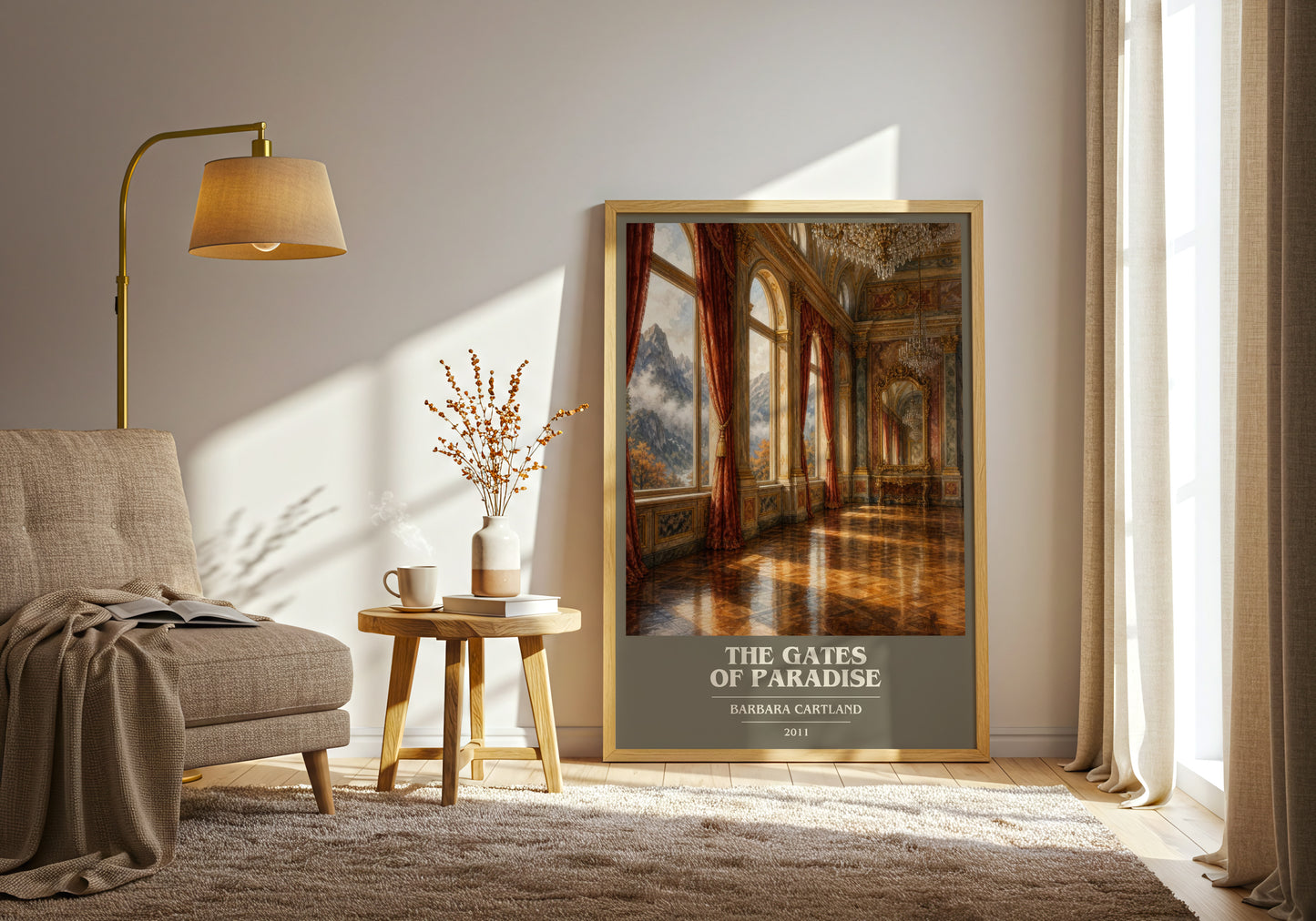 The Gates Of Paradise book cover print on bookshelf – Barbara Cartland fan gift