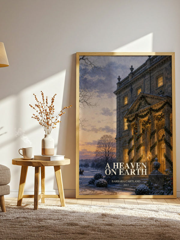 A Heaven On Earth watercolour print in frame leaning in hallway – romance wall art
