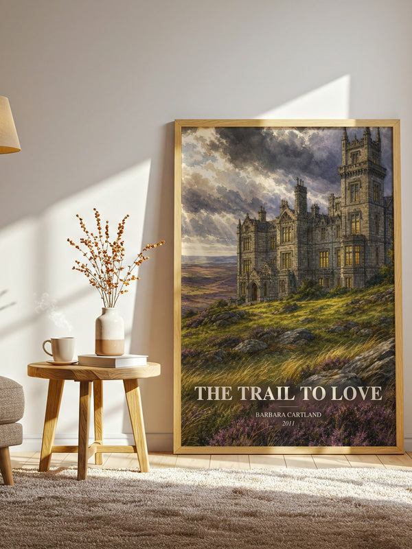 The Trail To Love watercolour print in frame leaning in hallway – romance wall art