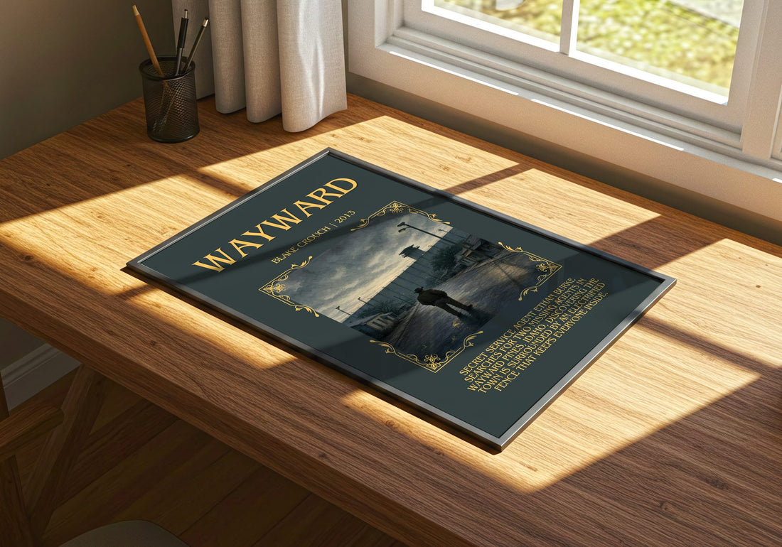 Wayward Minimalist Book Poster by Blake Crouch – print on a sunlit desk