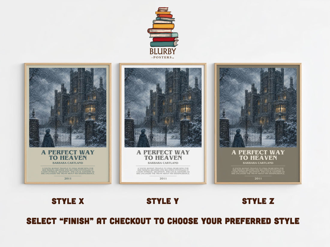 A Perfect Way To Heaven bookish print in frame leaning in hallway – romance wall art (mockup)