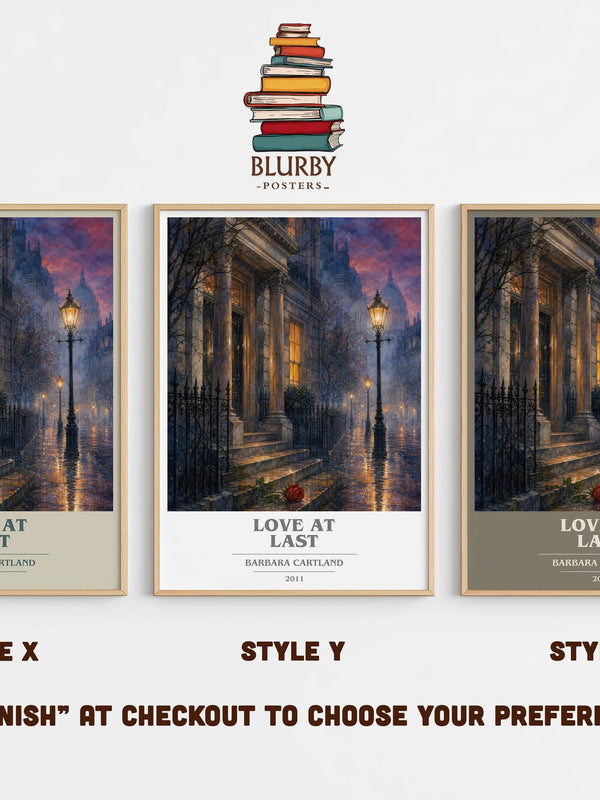 Love At Last book cover print in frame leaning in hallway – romance wall art