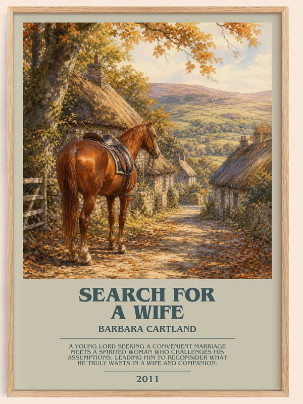 Search For A Wife bookish book poster by Barbara Cartland – framed literary art print