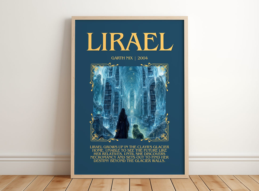 Lirael Minimalist Book Poster by Garth Nix – framed print leaning on a wooden floor