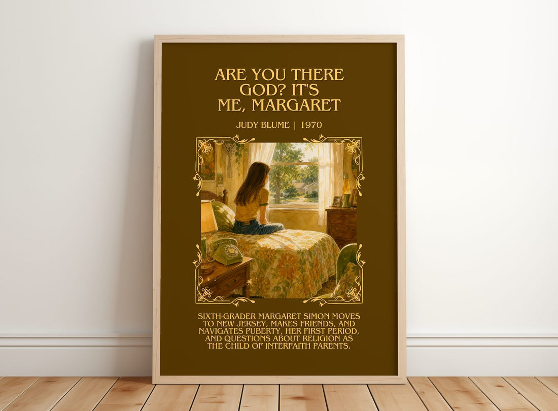 Are You There God? It's Me, Margaret Minimalist Book Poster – framed print leaning on a wooden floor