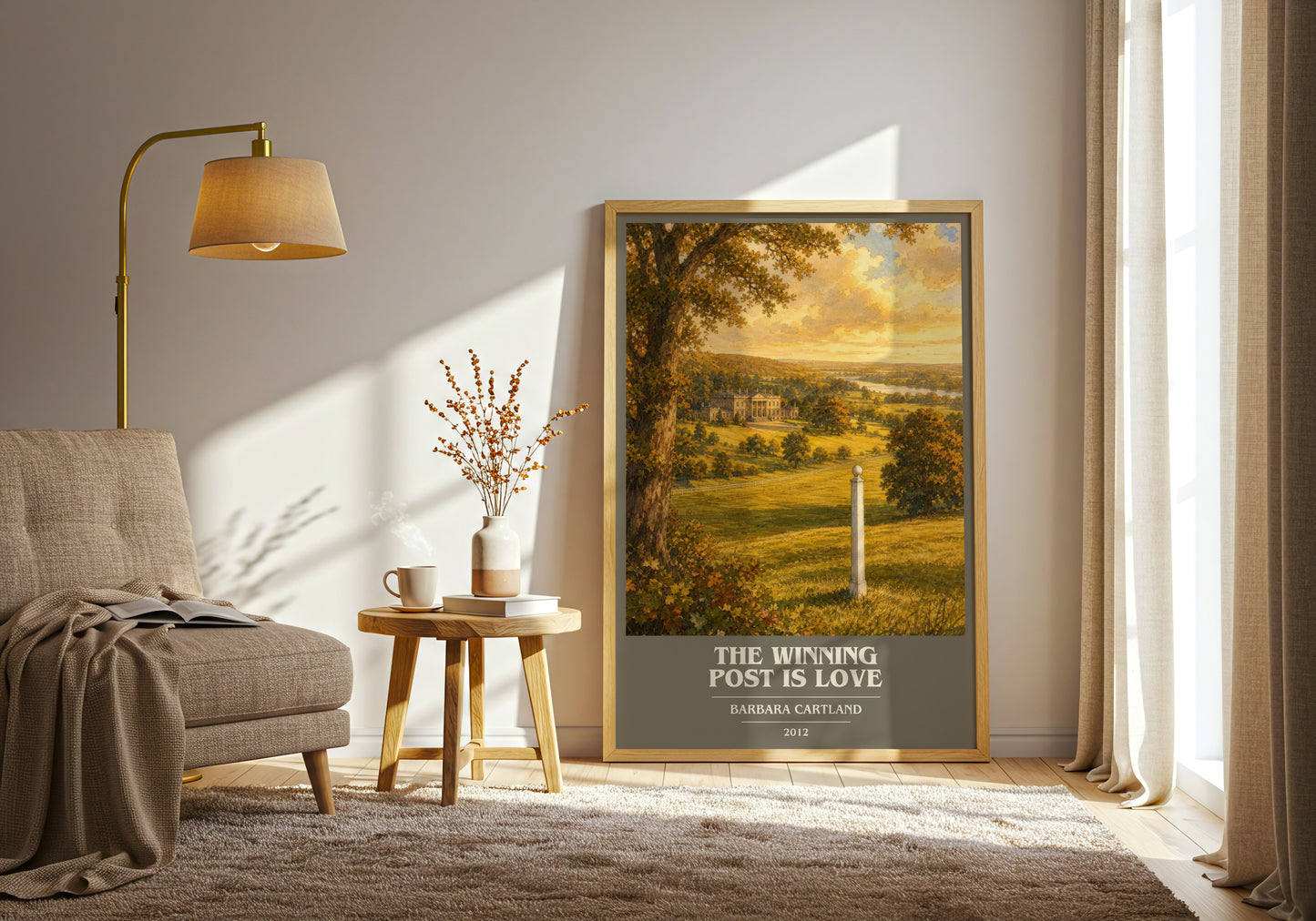 The Winning Post Is Love book cover print on bookshelf – Barbara Cartland fan gift