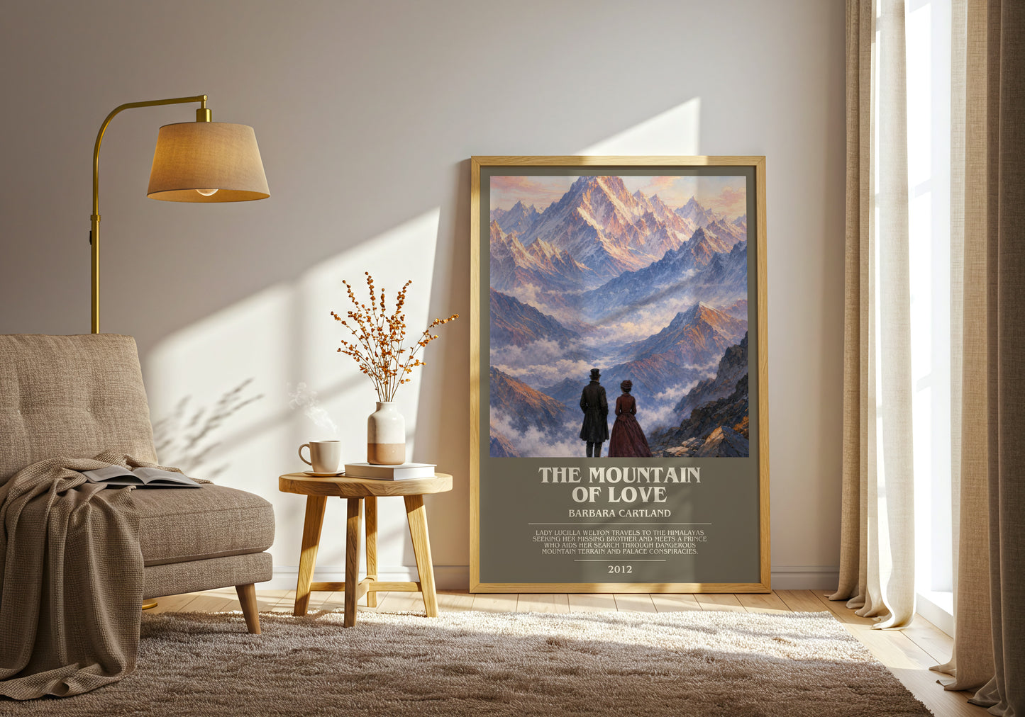 The Mountain Of Love bookish print on bookshelf – Barbara Cartland fan gift