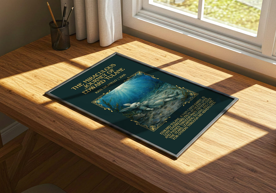 Miraculous Journey of Edward Tulane Minimalist Book Poster – print on a sunlit desk