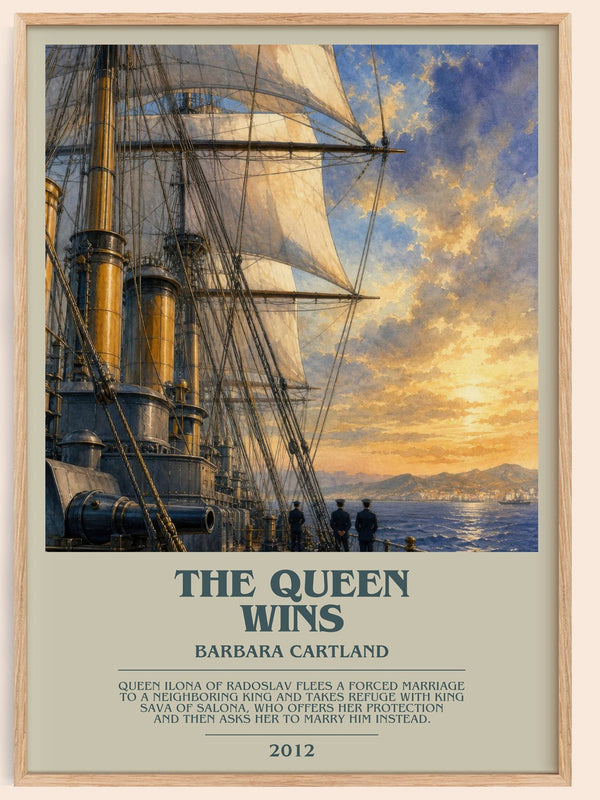 The Queen Wins bookish book poster by Barbara Cartland – framed literary art print