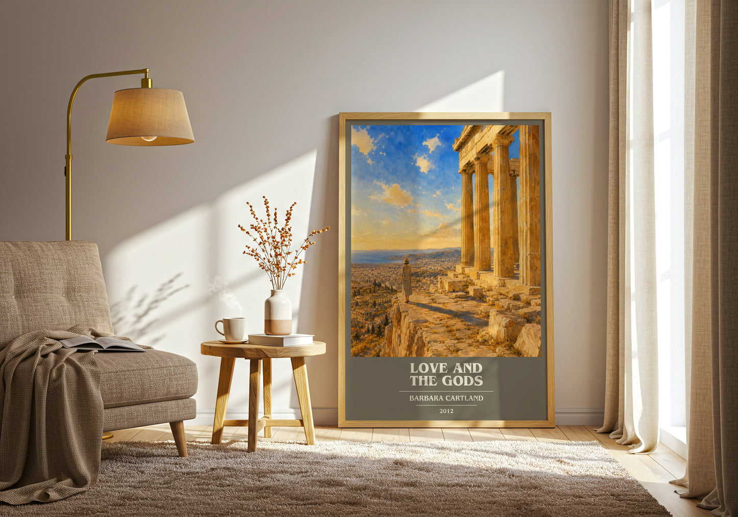 Love And The Gods book cover print on bookshelf – Barbara Cartland fan gift