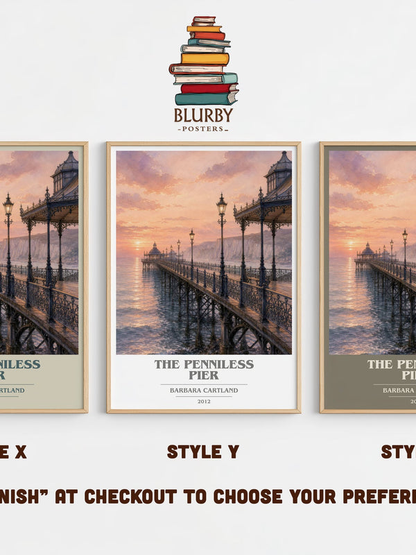 The Penniless Pier book cover print in frame leaning in hallway – romance wall art