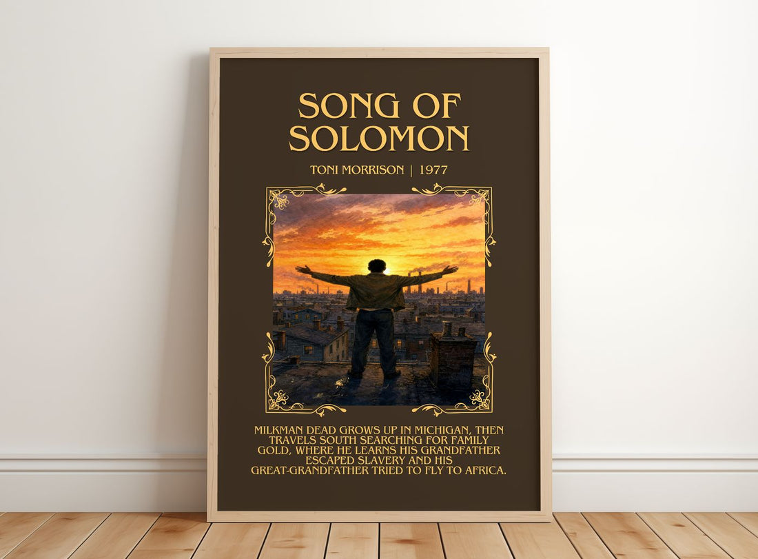 Song of Solomon Minimalist Book Poster by Toni Morrison – framed print leaning on a wooden floor