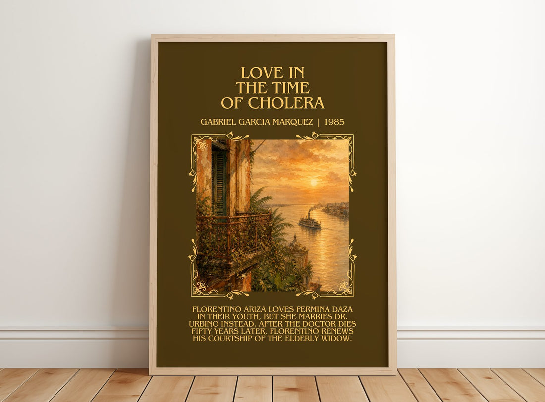 Love in the Time of Cholera Minimalist Book Poster by G. Márquez – framed print leaning on a wooden floor