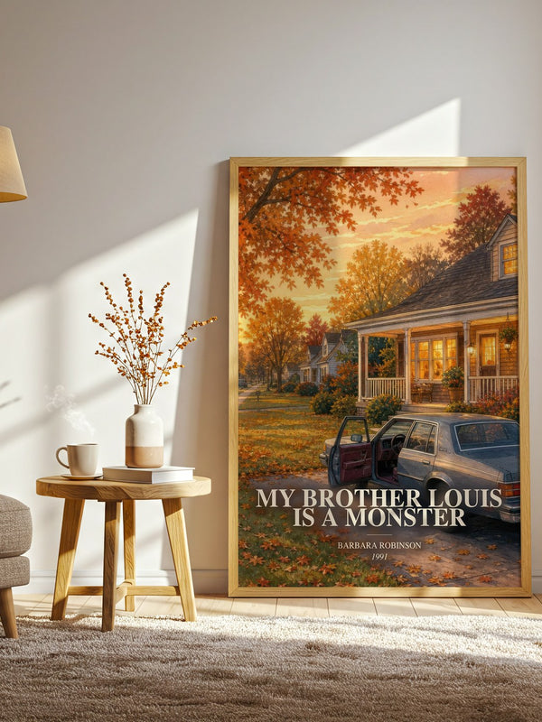 My Brother Louis Is A Monster watercolour print in frame leaning in hallway – childrens wall art