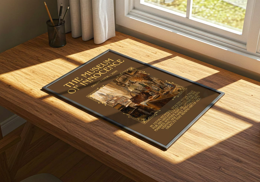 The Museum of Innocence Minimalist Book Poster by Orhan Pamuk – print on a sunlit desk