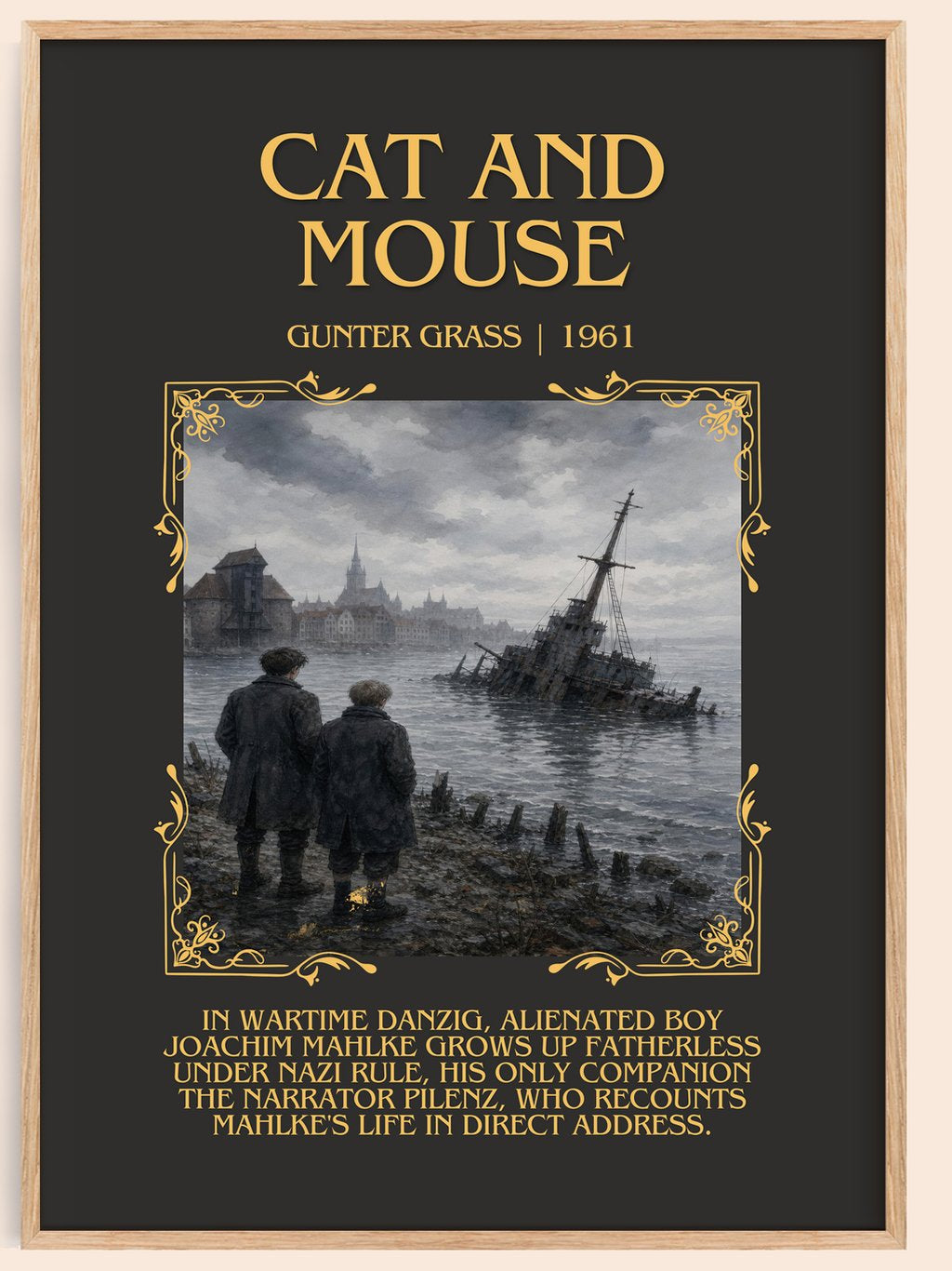 Cat and Mouse Minimalist Book Poster by Günter Grass – book poster