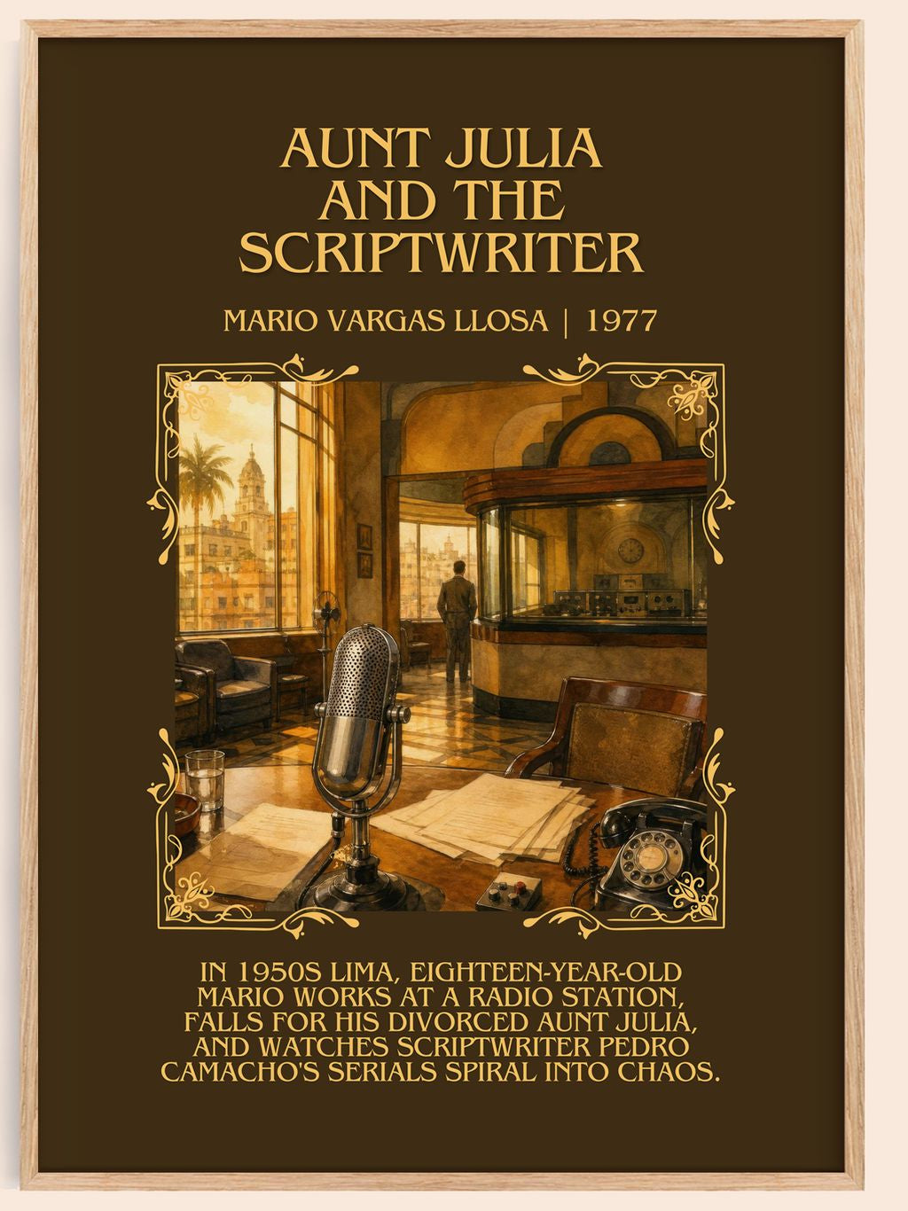 Aunt Julia and the Scriptwriter Minimalist Book Poster by M. Llosa – book poster