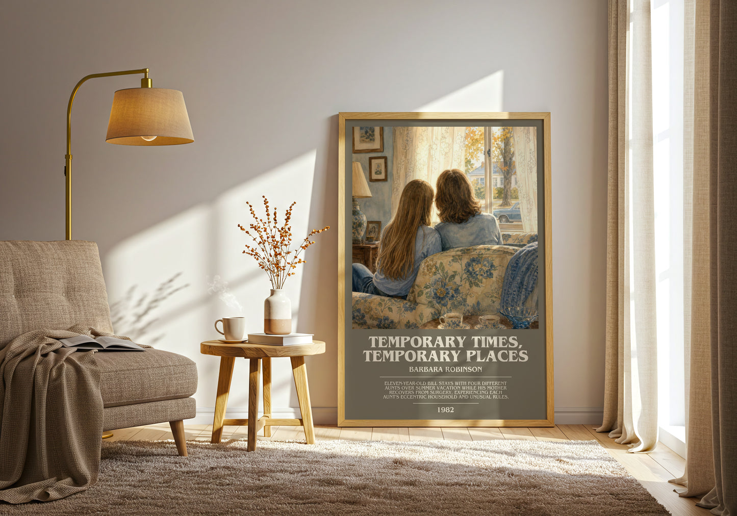 Temporary Times, Temporary Places bookish print on bookshelf – Barbara Robinson fan gift