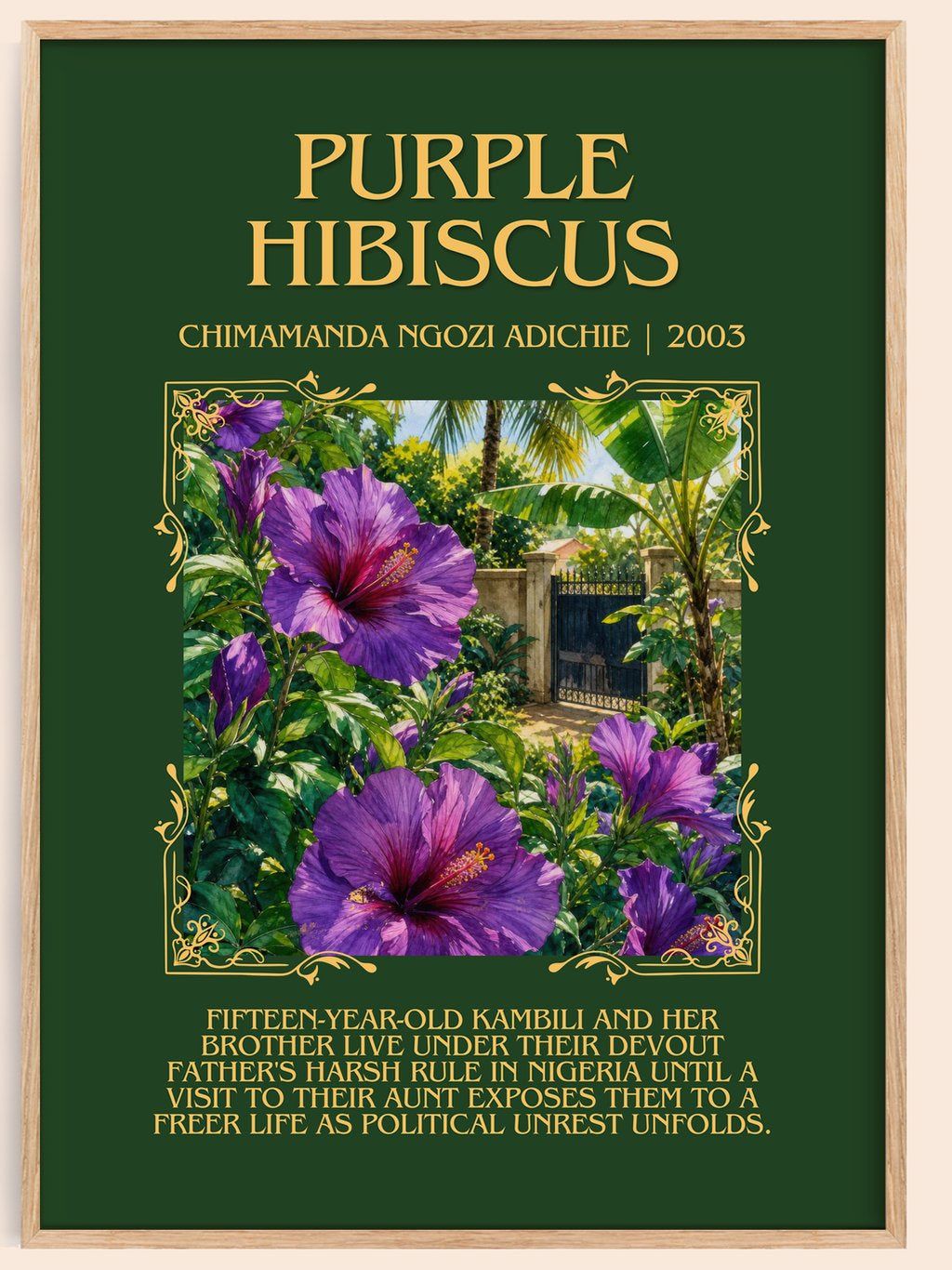 Purple Hibiscus Minimalist Book Poster by Chimamanda Ngozi Adichie – book poster