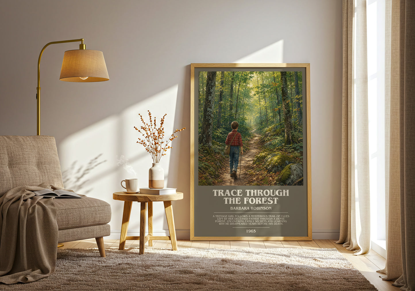Trace Through The Forest bookish print on bookshelf – Barbara Robinson fan gift