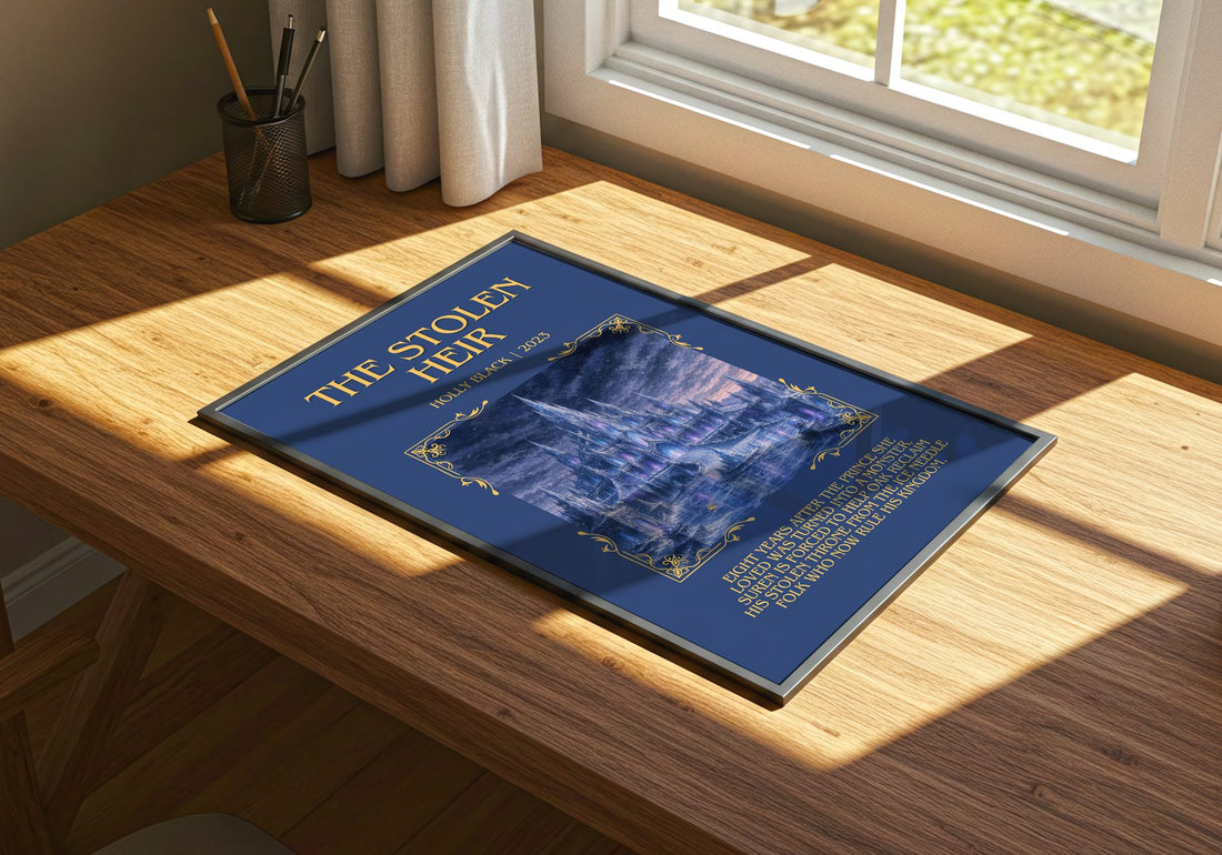 The Stolen Heir Minimalist Book Poster by Holly Black – print on a sunlit desk