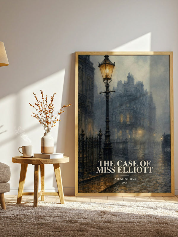 The Case Of Miss Elliott watercolour print in frame leaning in hallway – mystery wall art