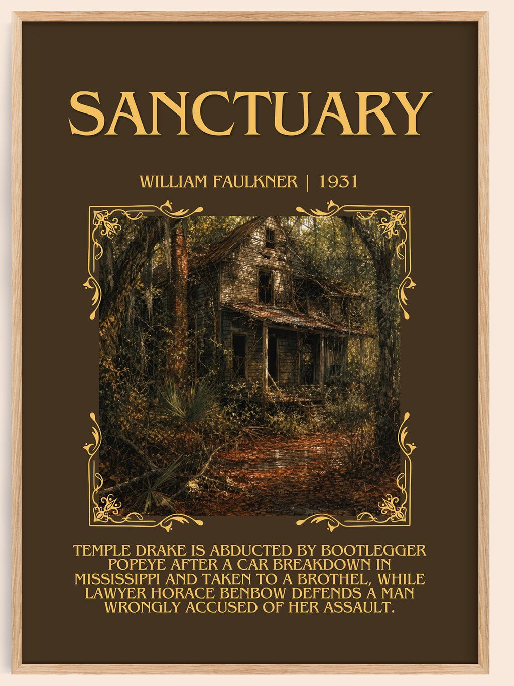 Sanctuary Minimalist Book Poster by William Faulkner – book poster