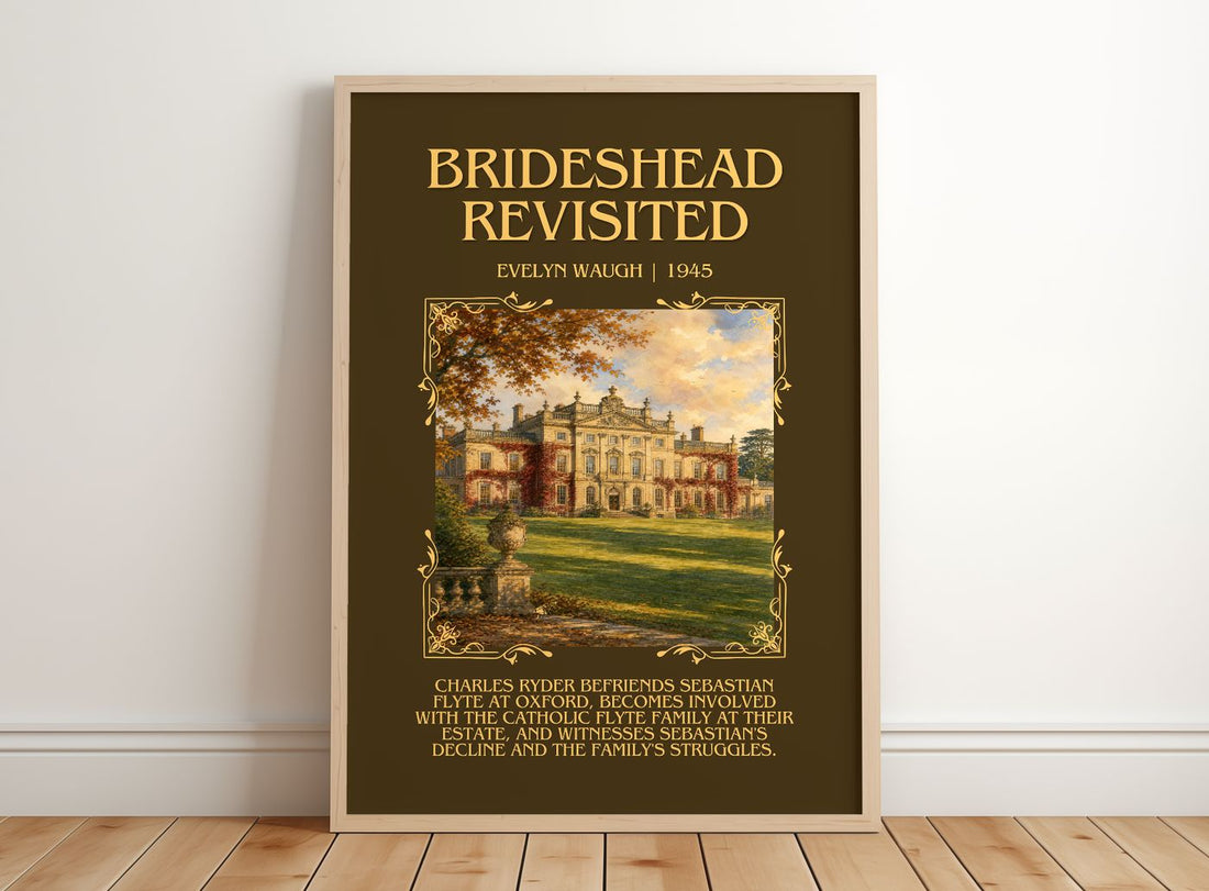Brideshead Revisited Minimalist Book Poster by Evelyn Waugh – framed print leaning on a wooden floor