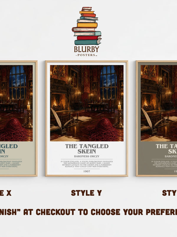 The Tangled Skein bookish print in frame leaning in hallway – historical fiction wall art