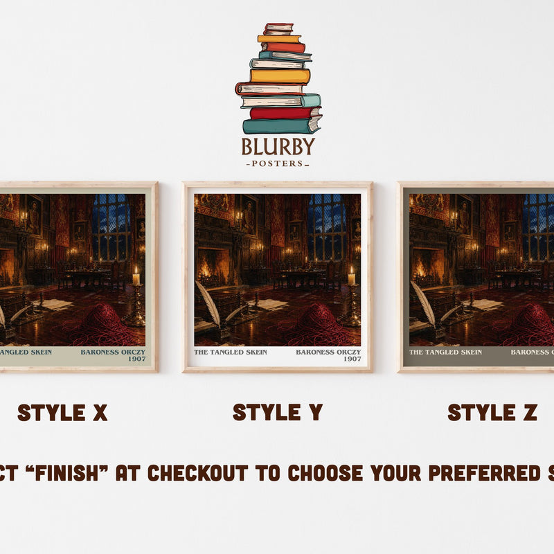 The Tangled Skein literary print in frame leaning in hallway – historical fiction wall art