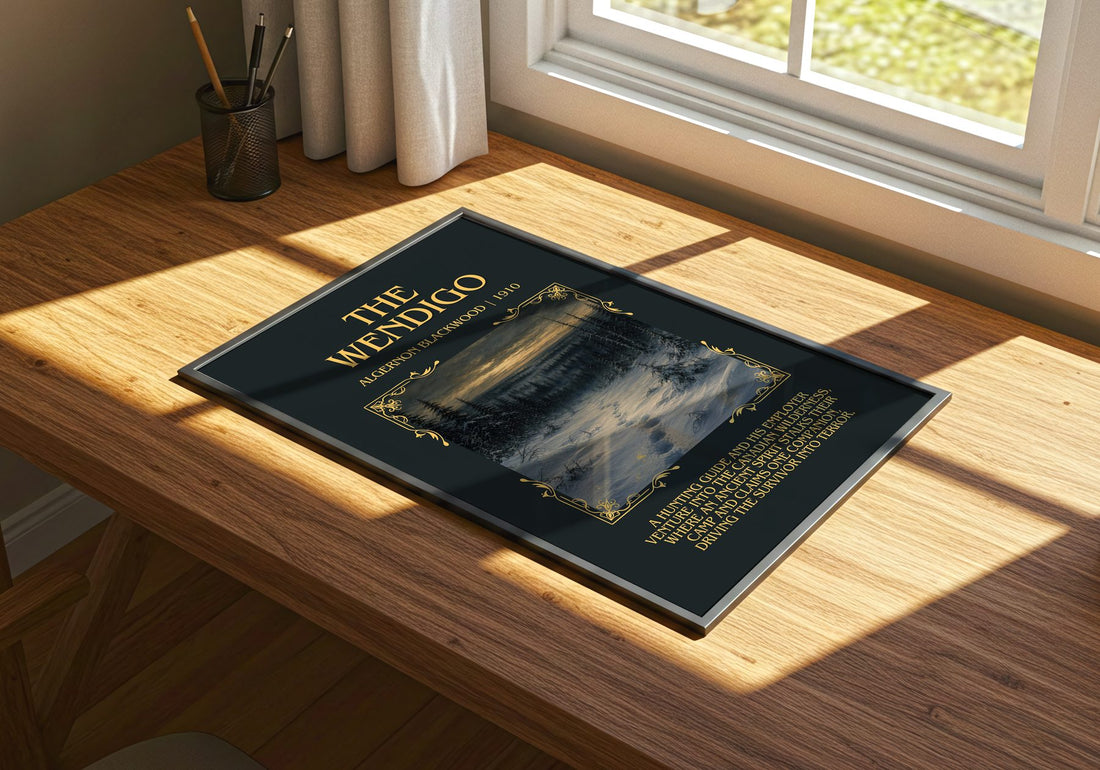 The Wendigo Minimalist Book Poster by Algernon Blackwood – print on a sunlit desk