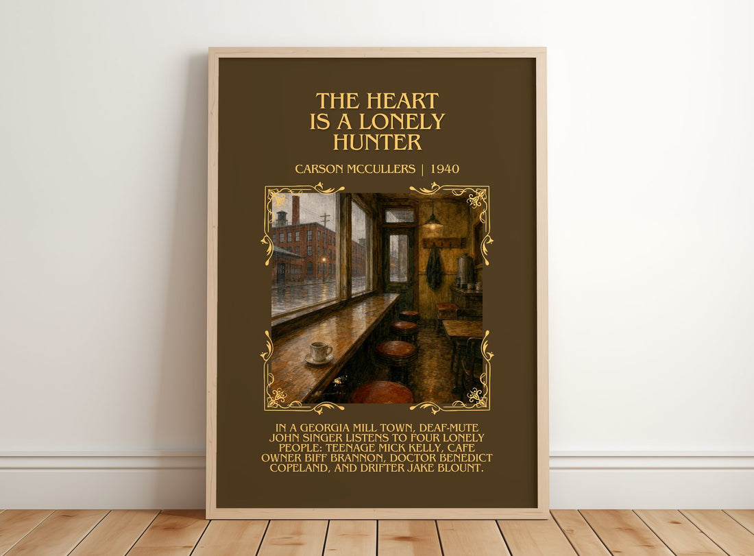Heart Is a Lonely Hunter Minimalist Book Poster by Carson McCullers – framed print leaning on a wooden floor