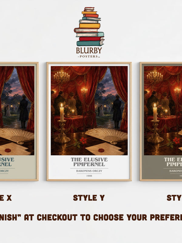 The Elusive Pimpernel book cover print in frame leaning in hallway – historical fiction wall art