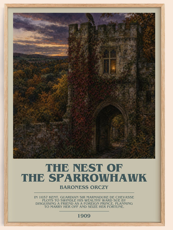 The Nest Of The Sparrowhawk bookish book poster by Baroness Orczy – framed literary art print