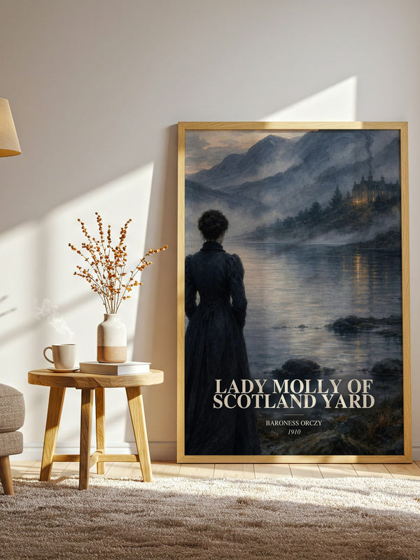 Lady Molly Of Scotland Yard watercolour print in frame leaning in hallway – mystery wall art