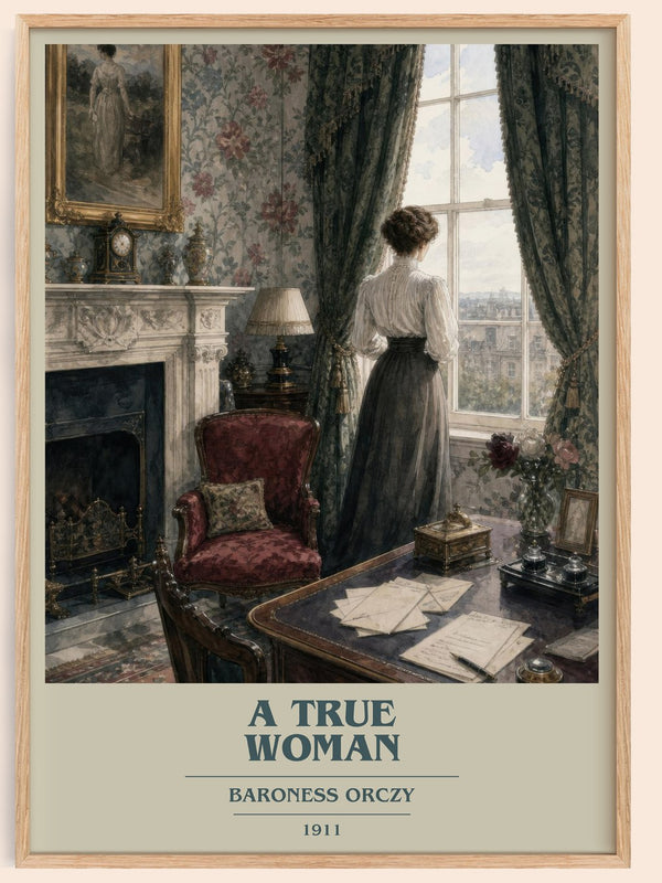 A True Woman book cover book poster by Baroness Orczy – framed literary art print