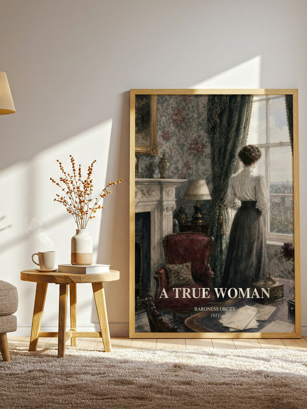 A True Woman watercolour print in frame leaning in hallway – historical fiction wall art