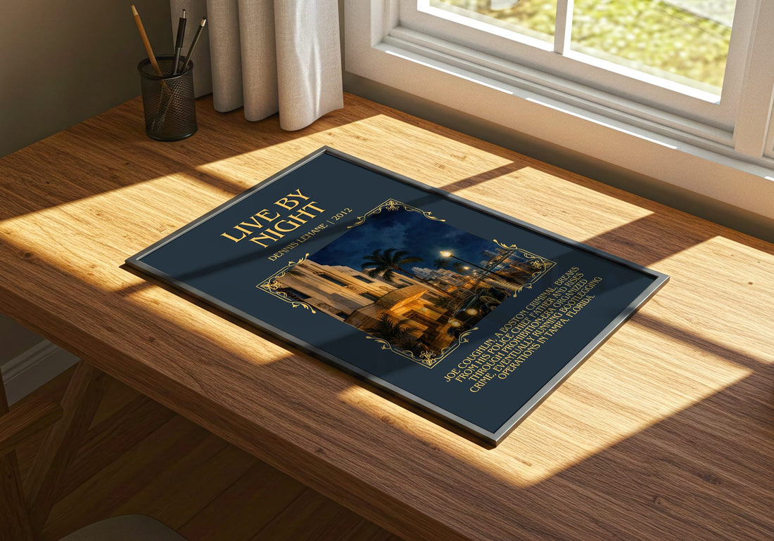 Live by Night Minimalist Book Poster by Dennis Lehane – print on a sunlit desk