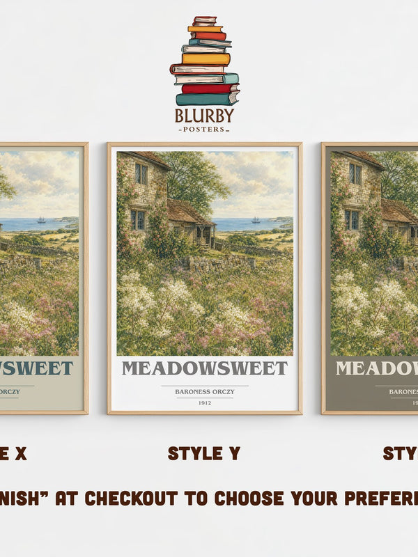 Meadowsweet book cover print in frame leaning in hallway – romance wall art