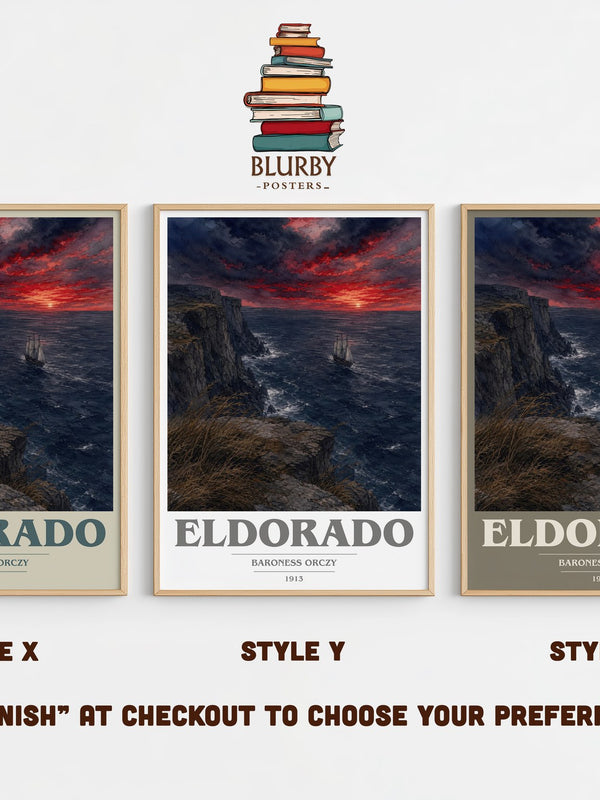 Eldorado book cover print in frame leaning in hallway – historical fiction wall art