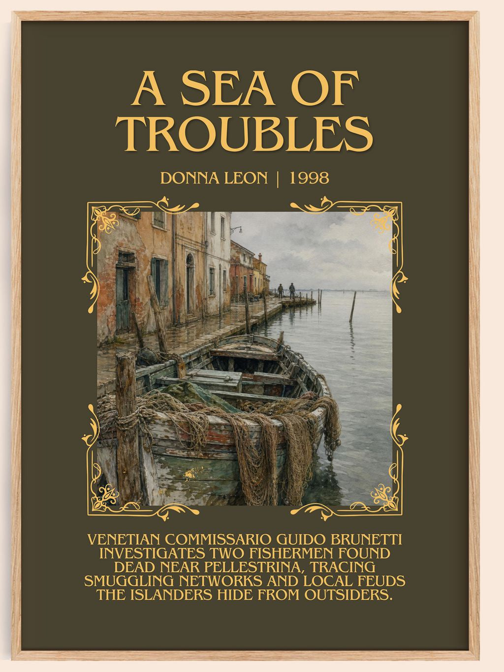 A Sea of Troubles Minimalist Book Poster by Donna Leon – book poster