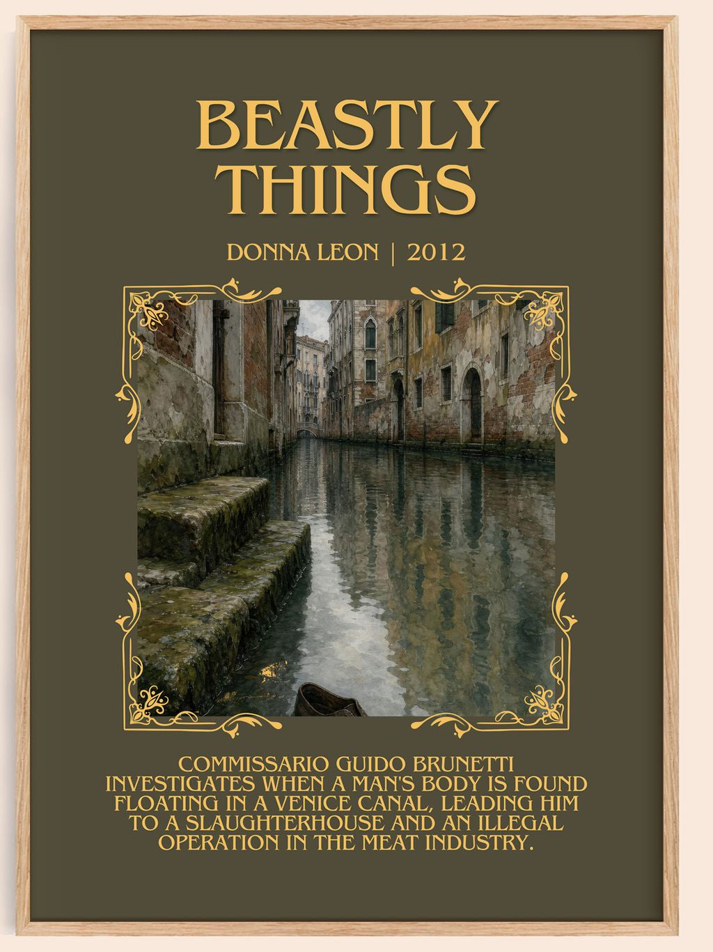 Beastly Things Minimalist Book Poster by Donna Leon – book poster