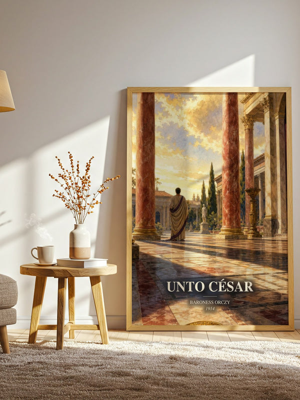 Unto César watercolour print in frame leaning in hallway – historical fiction wall art