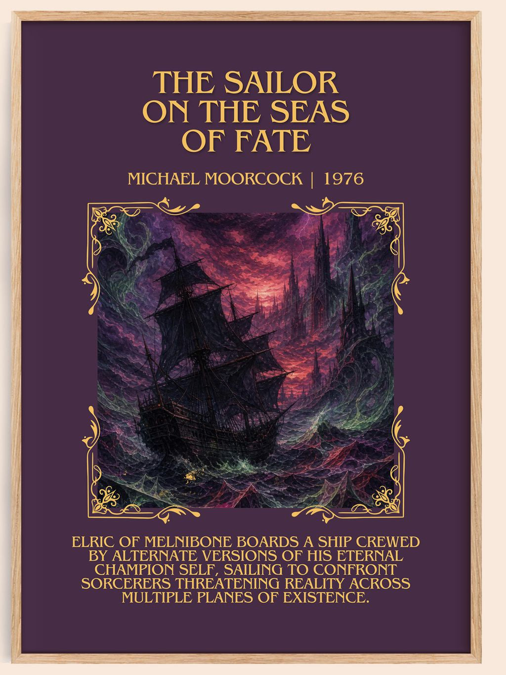 Sailor on the Seas of Fate Minimalist Book Poster by Michael Moorcock – book poster