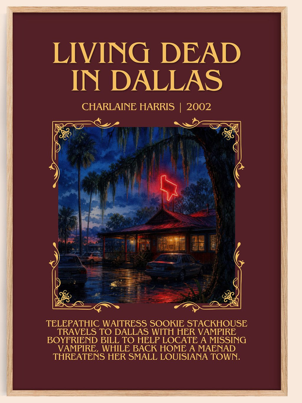 Living Dead in Dallas minimalist book poster by Charlaine Harris – framed literary art print